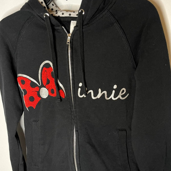 Disney Store Minnie Mouse Bow Hoodie Full Zip Sweatshirt Mouse Ears Size Small - Picture 2 of 6